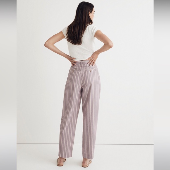 NWOT Madewell Pleated Tapered Pants in Signature Poplin - Size 0- LavenderStripe - Picture 3 of 8